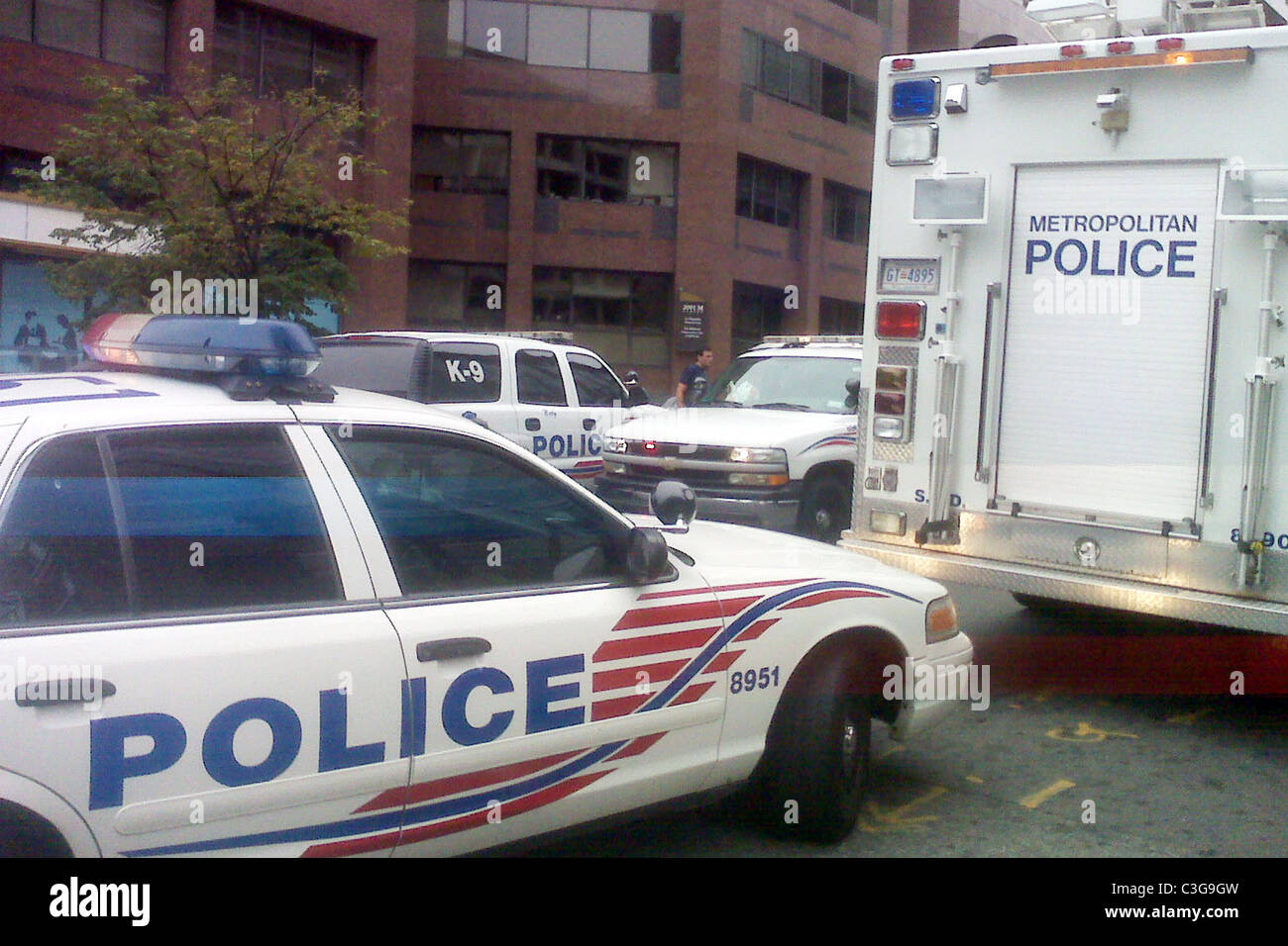 La Police de Washington DC ont été forcés d'arrêter le terrorisme une reconstitution d'alerte lorsqu'un paquet suspect a été trouvé à Washington DC, Banque D'Images