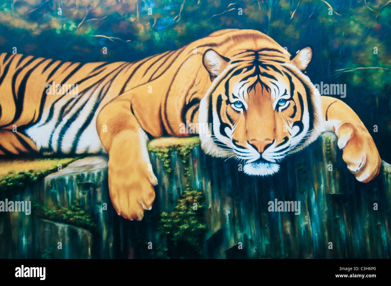 Tiger mâle - peinture à l'huile Banque D'Images