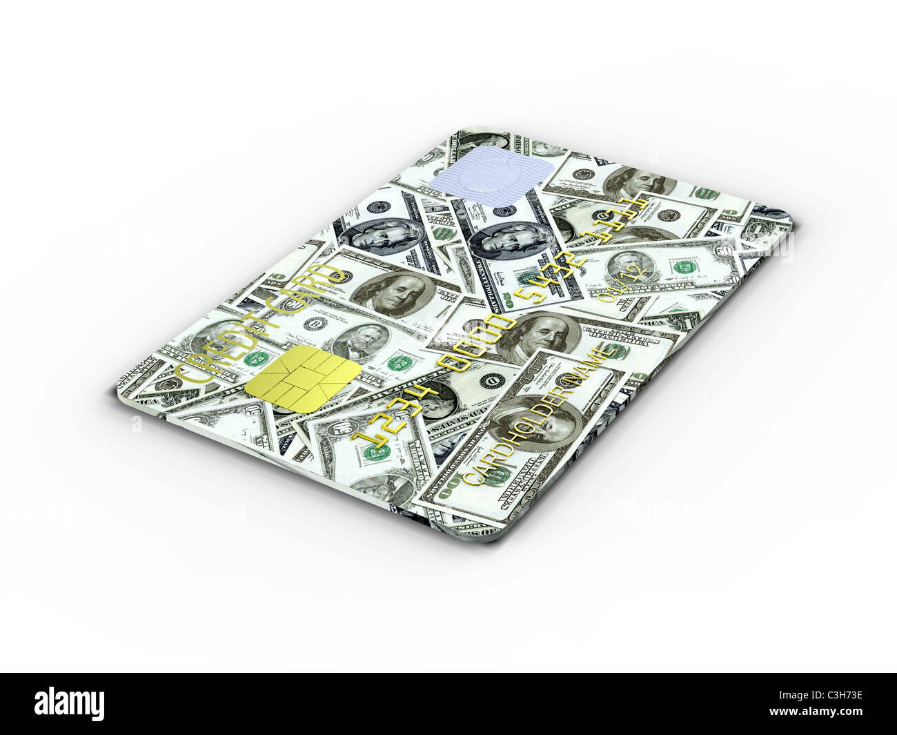 Carte de crédit avec la texture du dollar sur fond blanc Banque D'Images