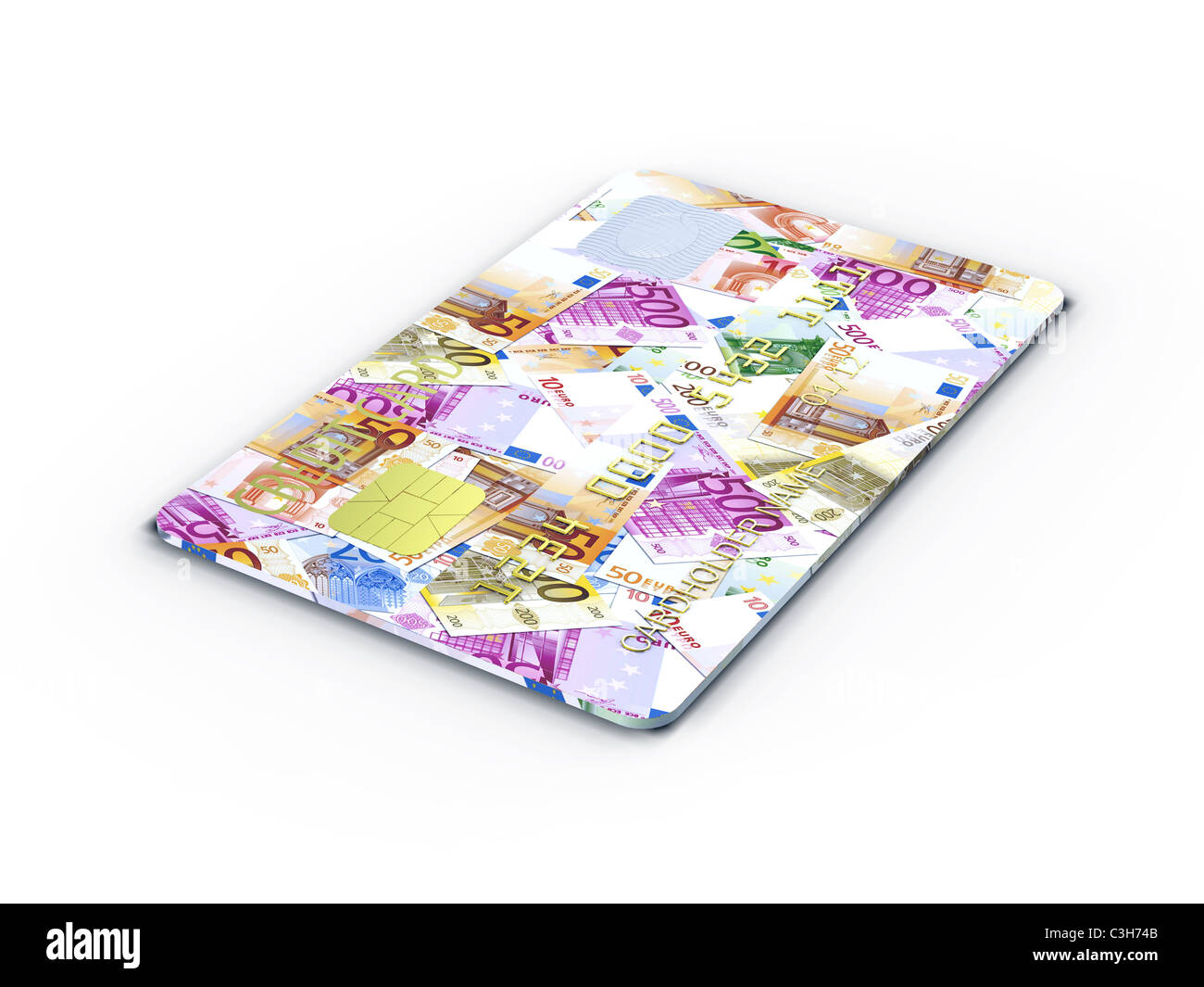 Carte de crédit avec Eur texture sur fond blanc Banque D'Images
