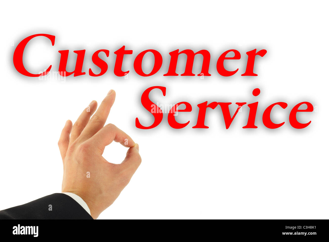 Un excellent service client concept avec part okay sign isolated on white Banque D'Images