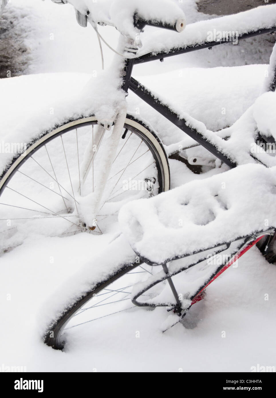 Les vélos dans la neige Banque D'Images