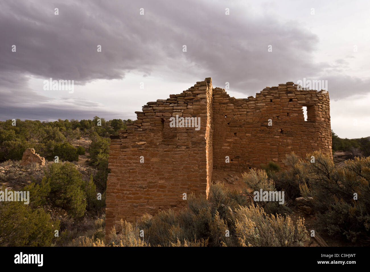 Château fardée et la tour de pierre, Château fardée, Groupe de Hovenweep National Monument dans le sud de l'Utah, USA. Banque D'Images