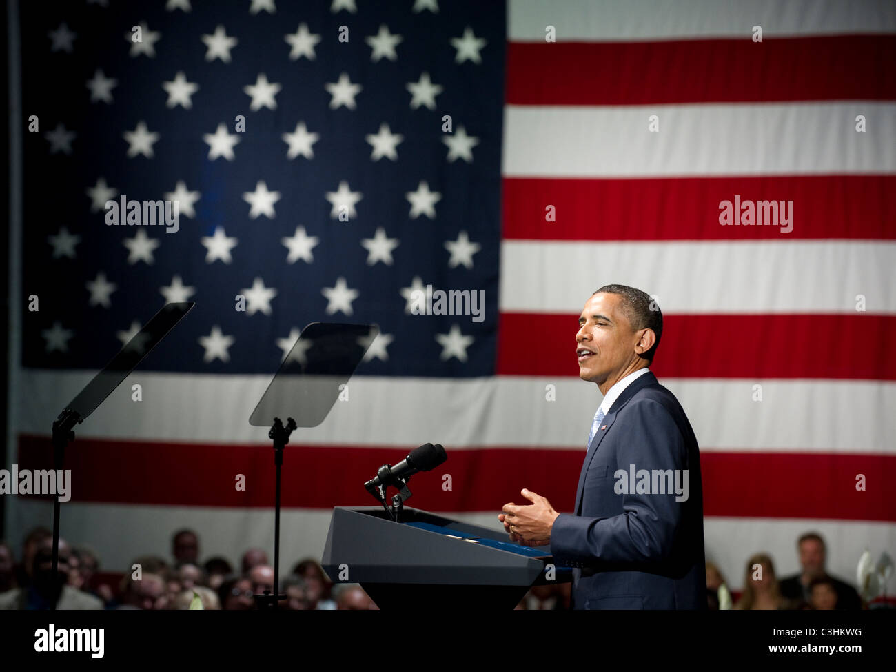 Le président américain Barack Obama parle de la scène politique à un collecteur de fonds à Austin, Texas. Banque D'Images