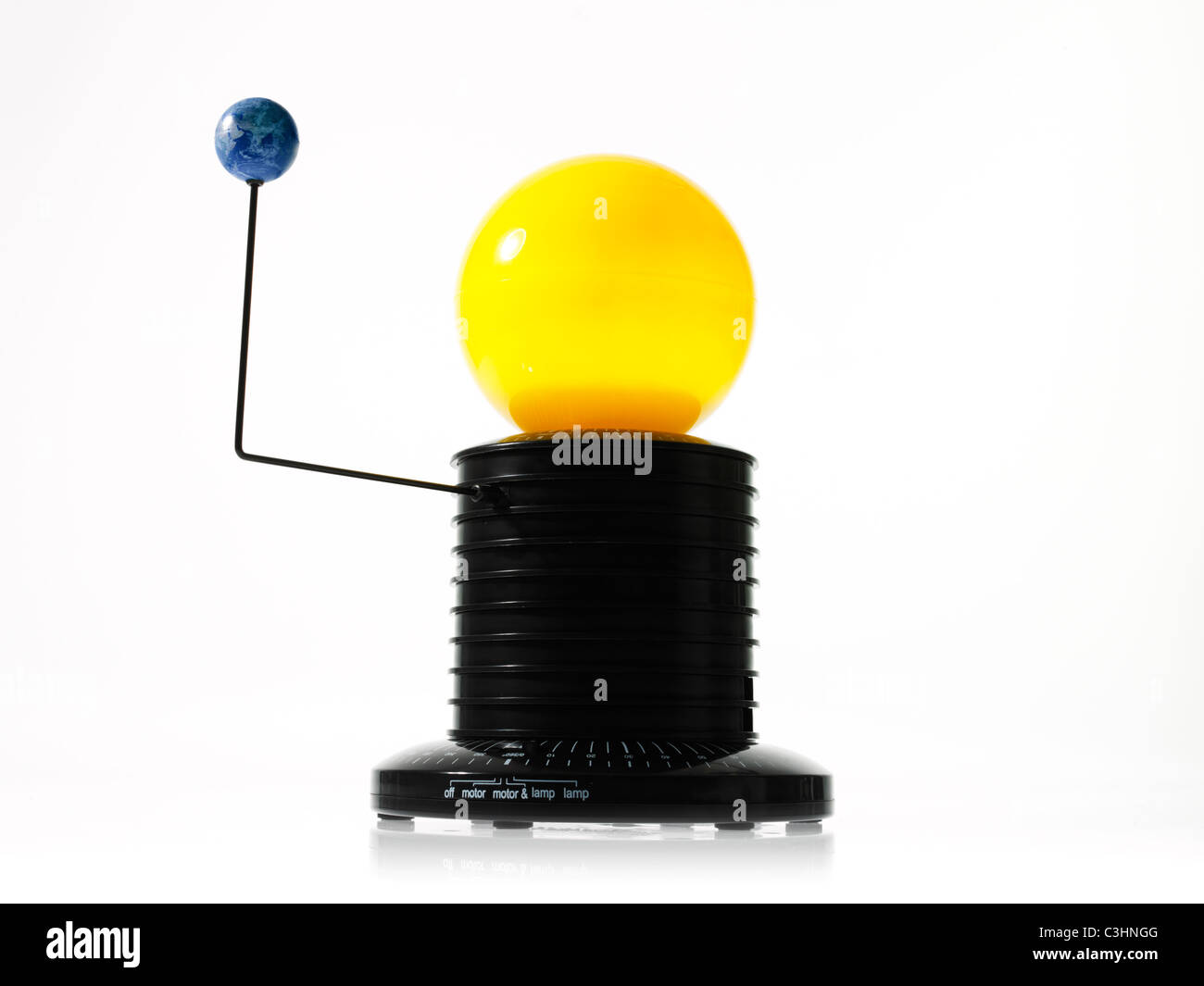 La rotation de la terre modèle sun sur fond blanc Banque D'Images