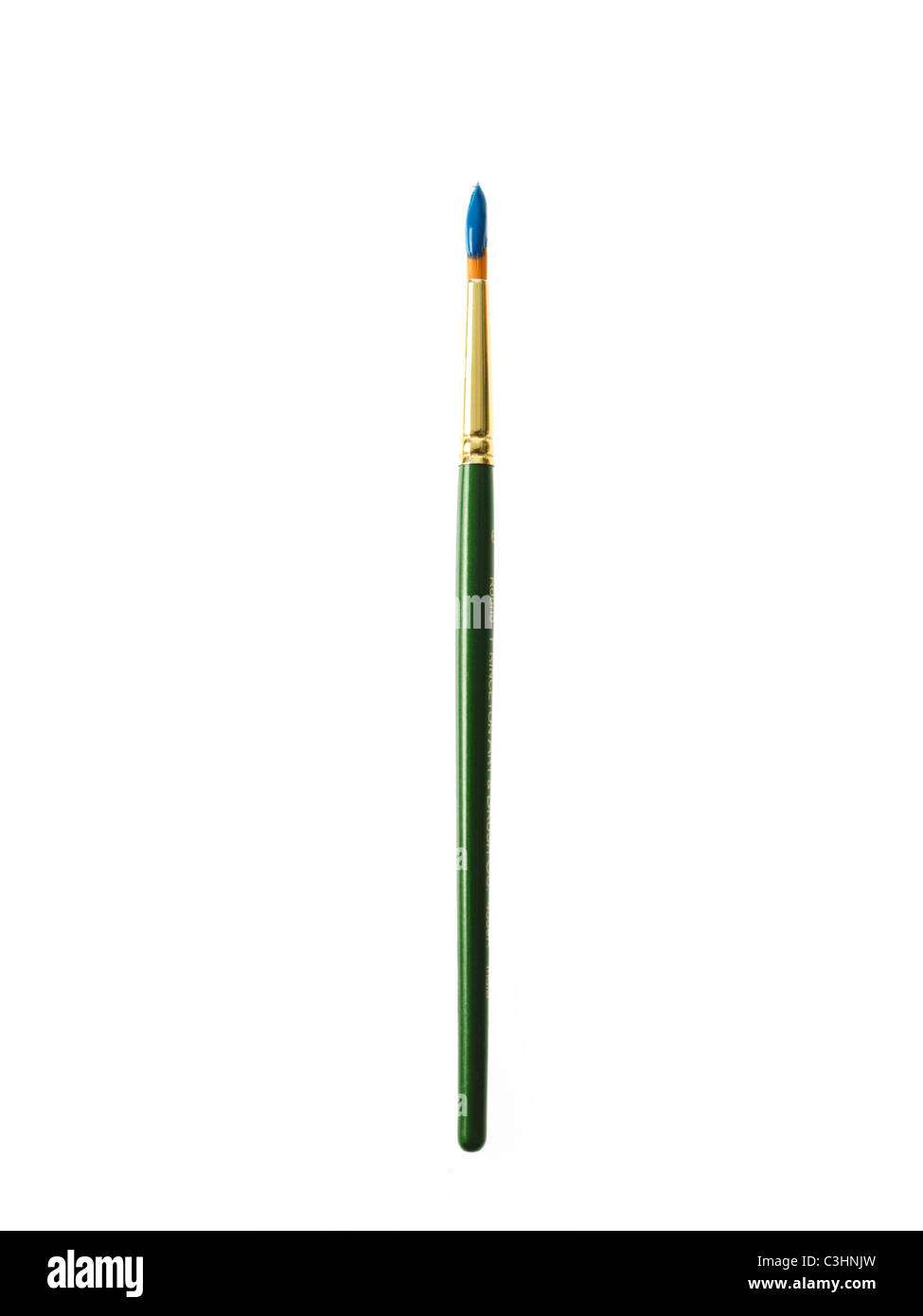 Pinceau avec de la peinture bleu vert sur fond blanc Banque D'Images