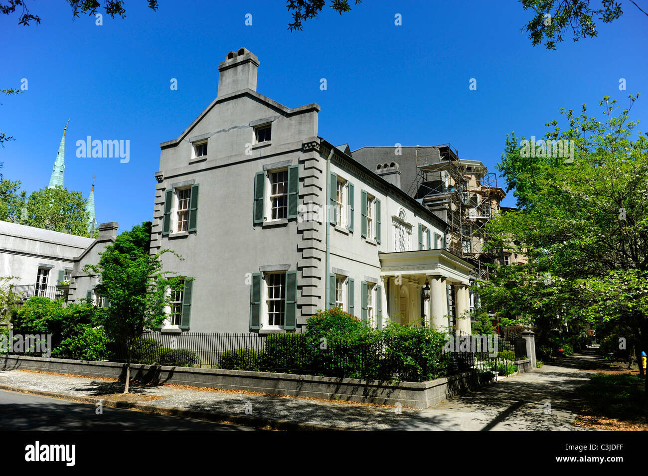 Maisons et hôtels particuliers dans le quartier historique de Savannah en Géorgie GA Banque D'Images