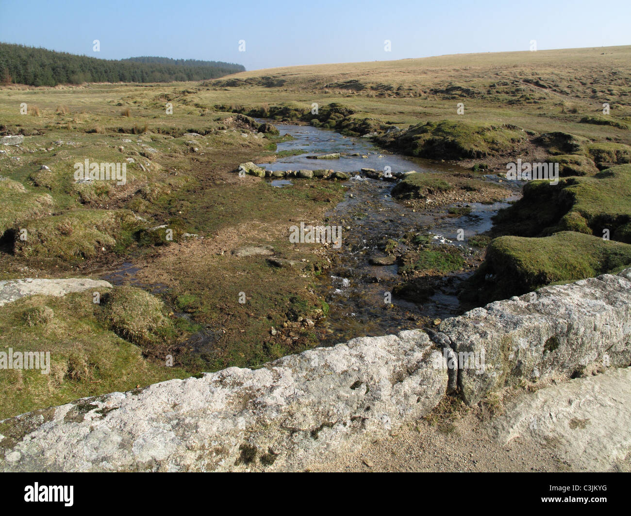 Ruisseau de la lande à la base d'Roughtor sur Bodmin Moor sur une belle journée de printemps précoce, Cornwall Banque D'Images