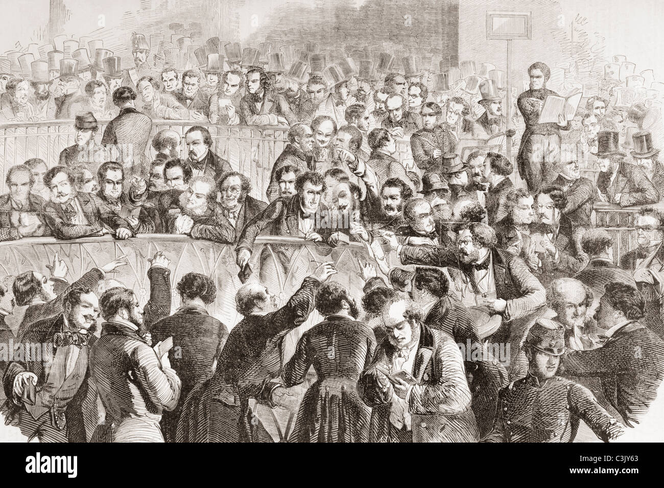 La bourse de Paris, France, dans les années 1850. À partir de l'Univers illustre, Paris 1858 publiés. Banque D'Images
