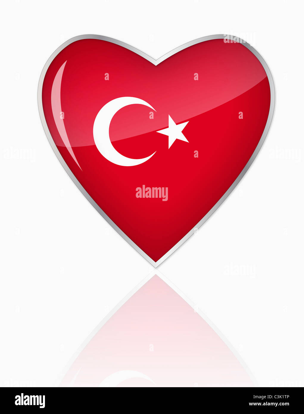Drapeau turc en forme de coeur sur fond blanc Banque D'Images