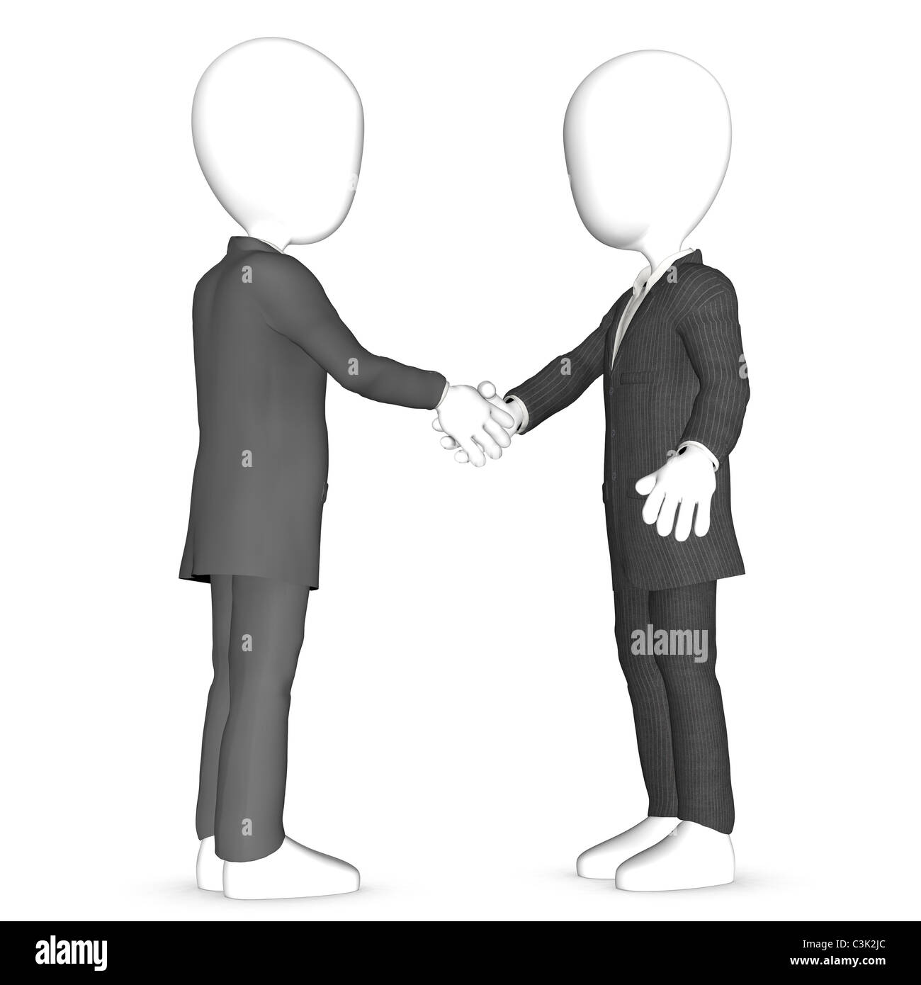 Deux personnages 3D se serrer la main. Banque D'Images