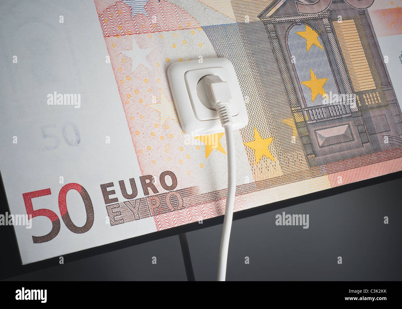 Sortie électrique sur 50 euro note, Close up Banque D'Images