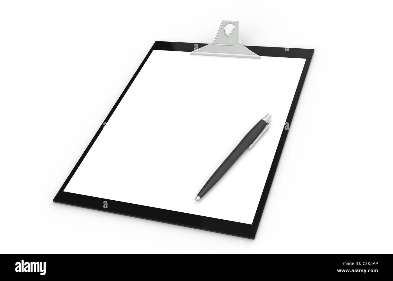 Presse-papiers avec un stylo, noir et blanc. Isolé Banque D'Images