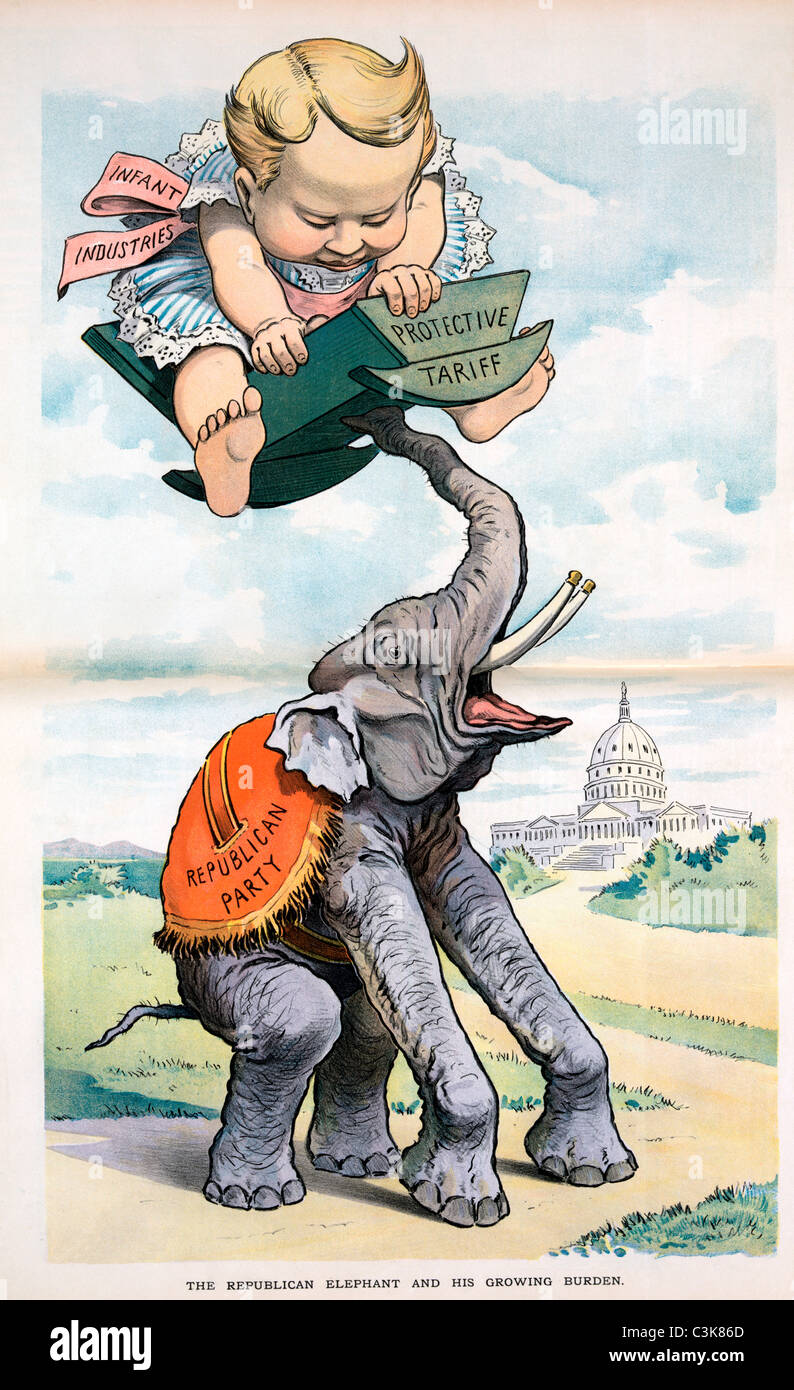 L'éléphant républicain et son fardeau croissant - USA 1902 caricature politique Banque D'Images
