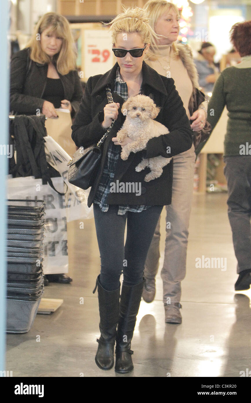 Ashley Tisdale prend son chien Maui tandis que les magasins de Juicy Couture  à à Beverly Hills avec sa mère, Lisa Tisdale Los Photo Stock - Alamy