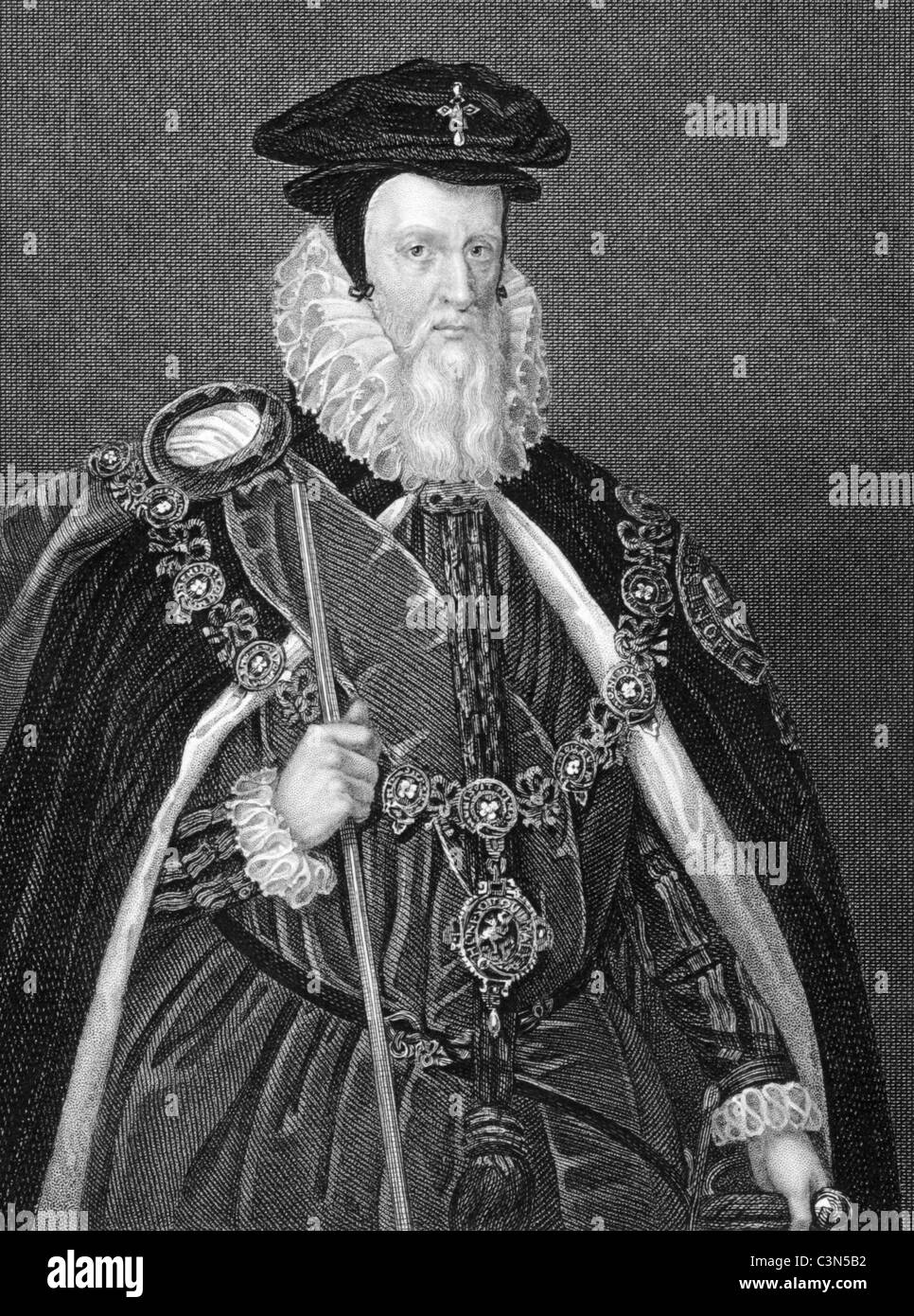 William Cecil, 1er baron Burghley (1521-1598) gravure de 1838 sur. D'état anglais. Banque D'Images