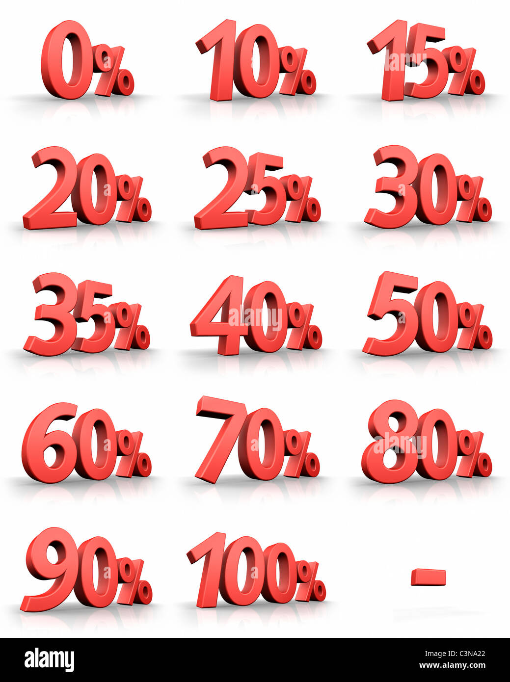 Ensemble complet de pour cent rouge tags pour les ventes et les rabais, étiquettes de prix avec moins Banque D'Images