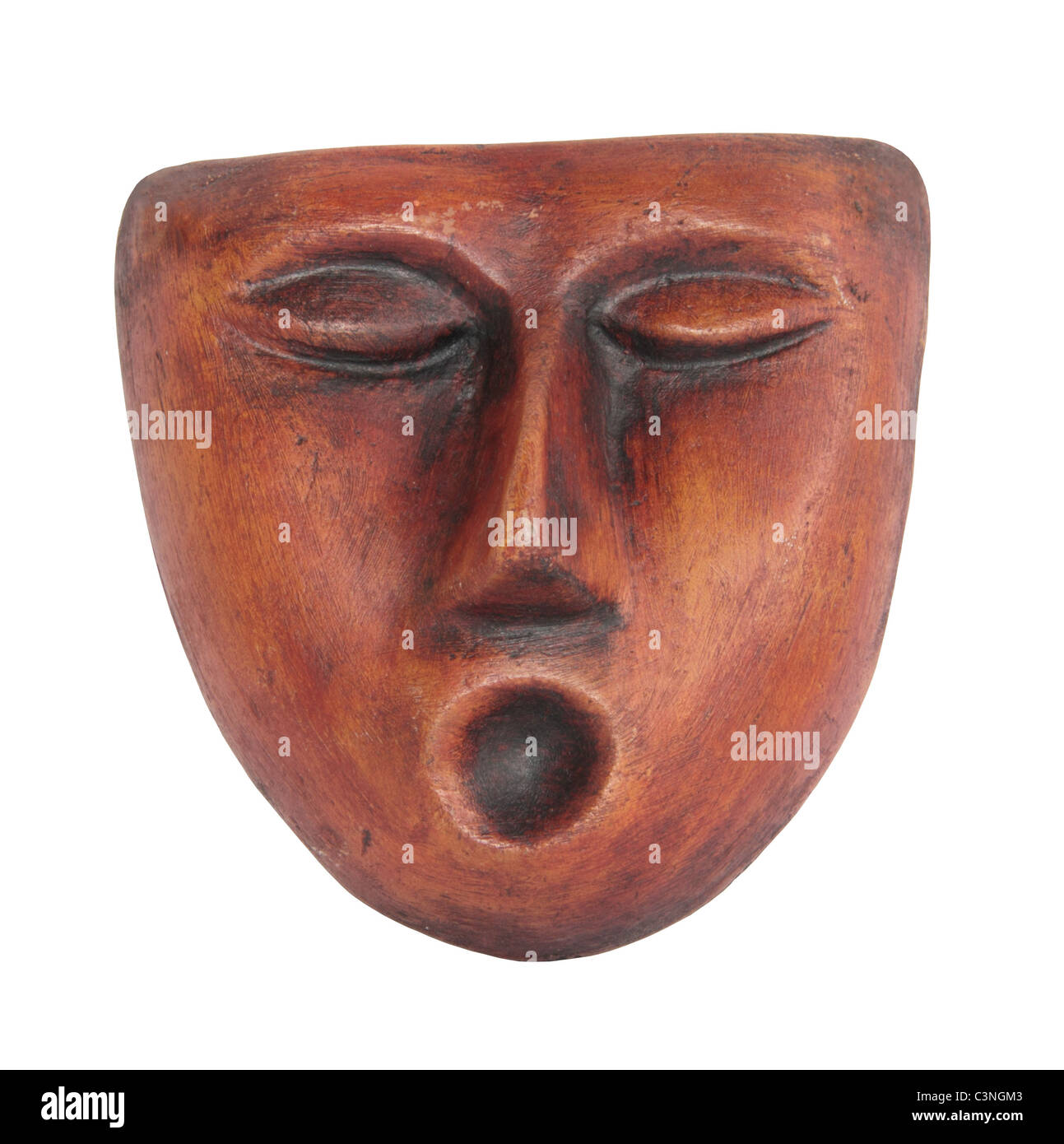Masque en céramique décorative sur fond blanc Banque D'Images