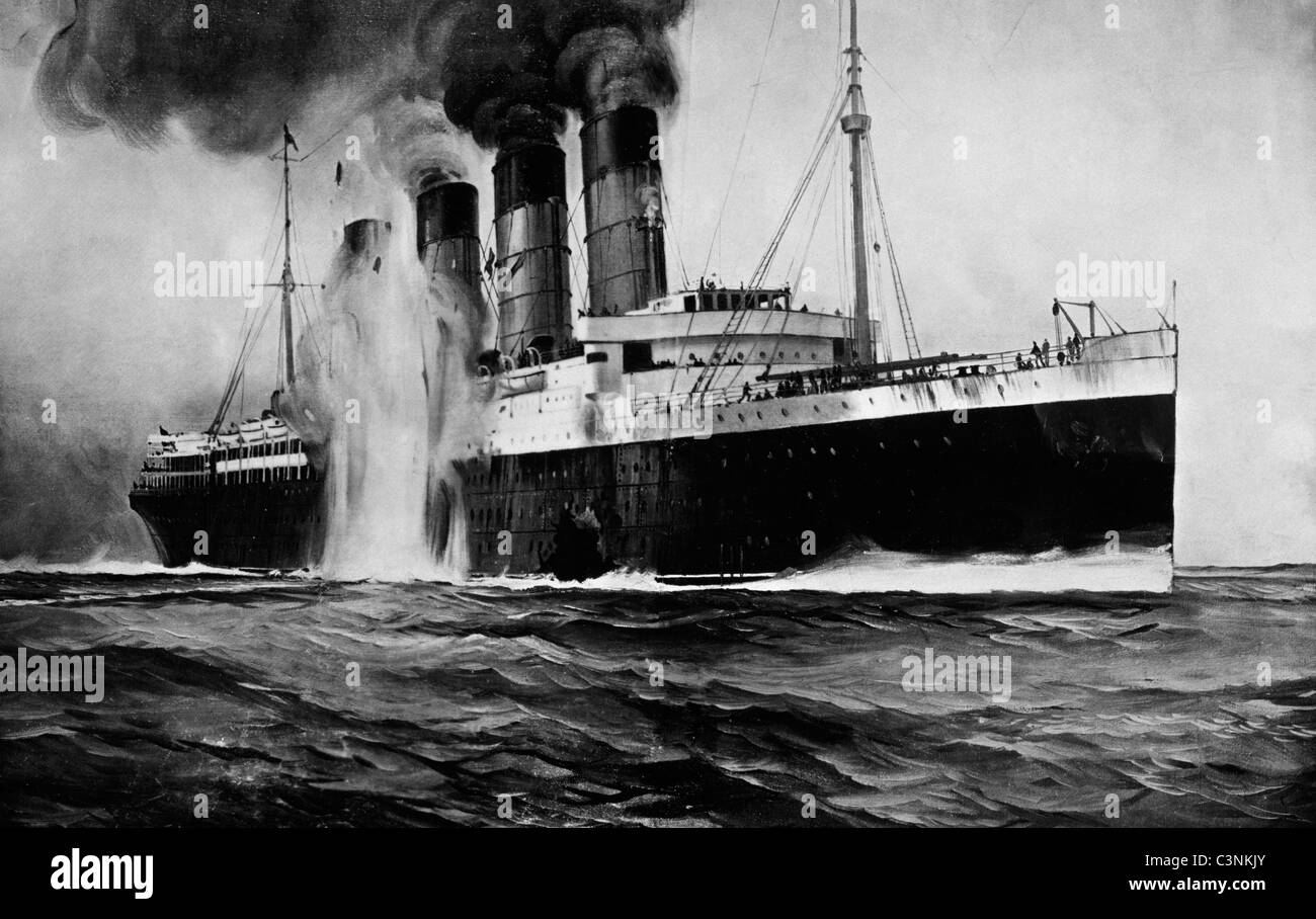 Dimensions de RMS Lusitania comme une torpille frappe la coque, le 7 mai 1915 Banque D'Images
