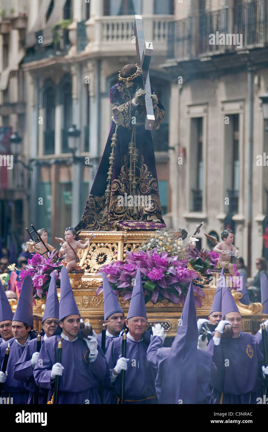 Statue de Jésus Christ par Francisco Salzillo transportés à travers les rues de Murcie, sur Pâques le Vendredi saint, le sud-est de l'Espagne Banque D'Images