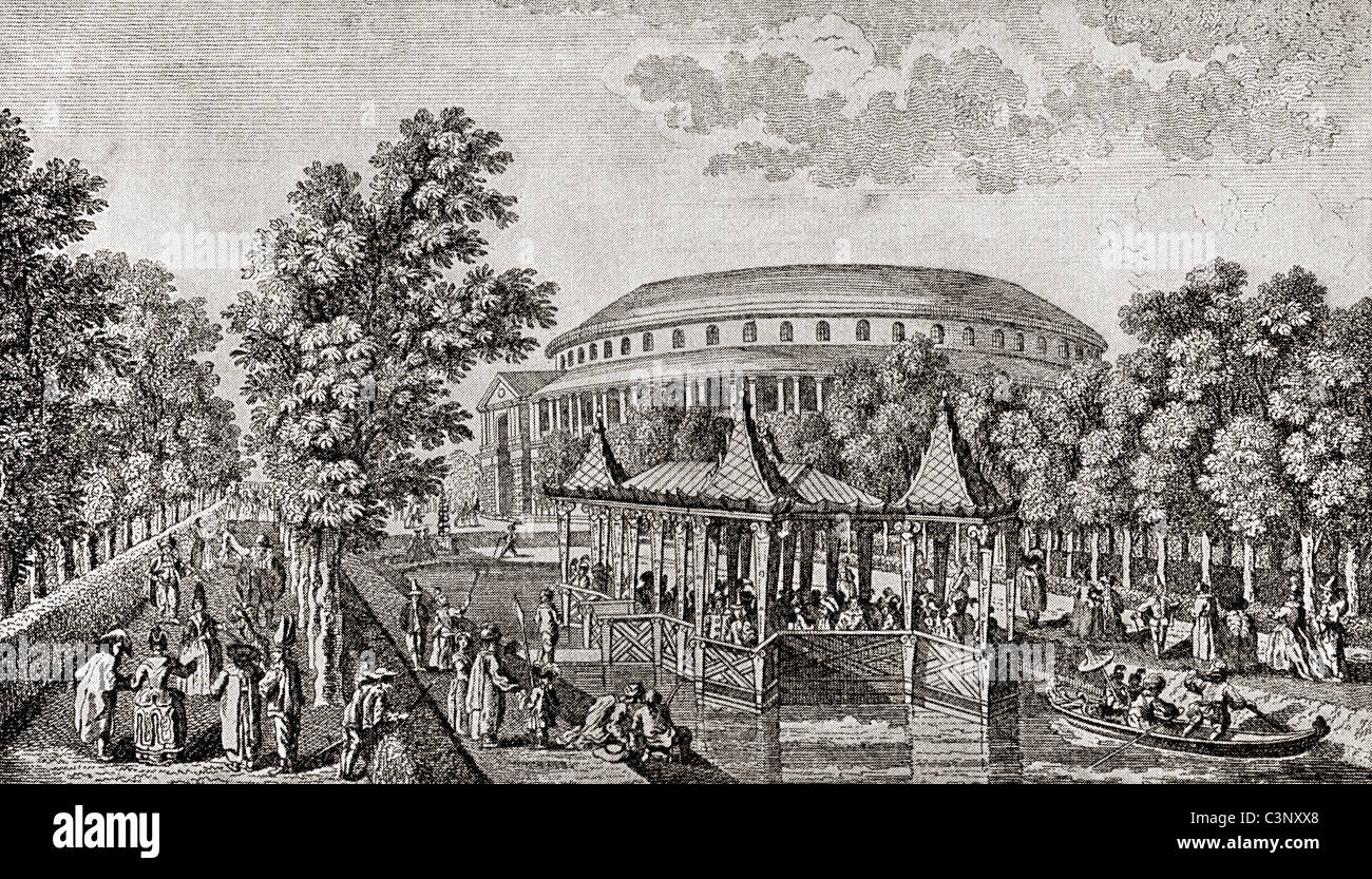 Ranelagh Gardens, Chelsea, Londres, Angleterre. L'extérieur de la rotonde à Ranelagh Gardens et le 'Chinese House'. Banque D'Images