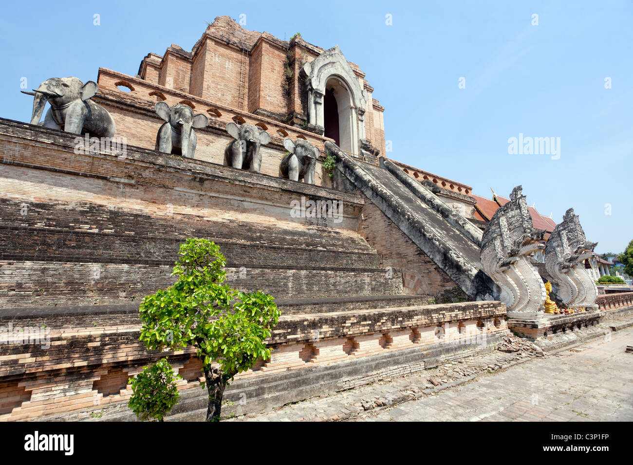 Wat Chedi Luang vieux kmer temple bouddhiste à Chiang Mai, Thaïlande Banque D'Images