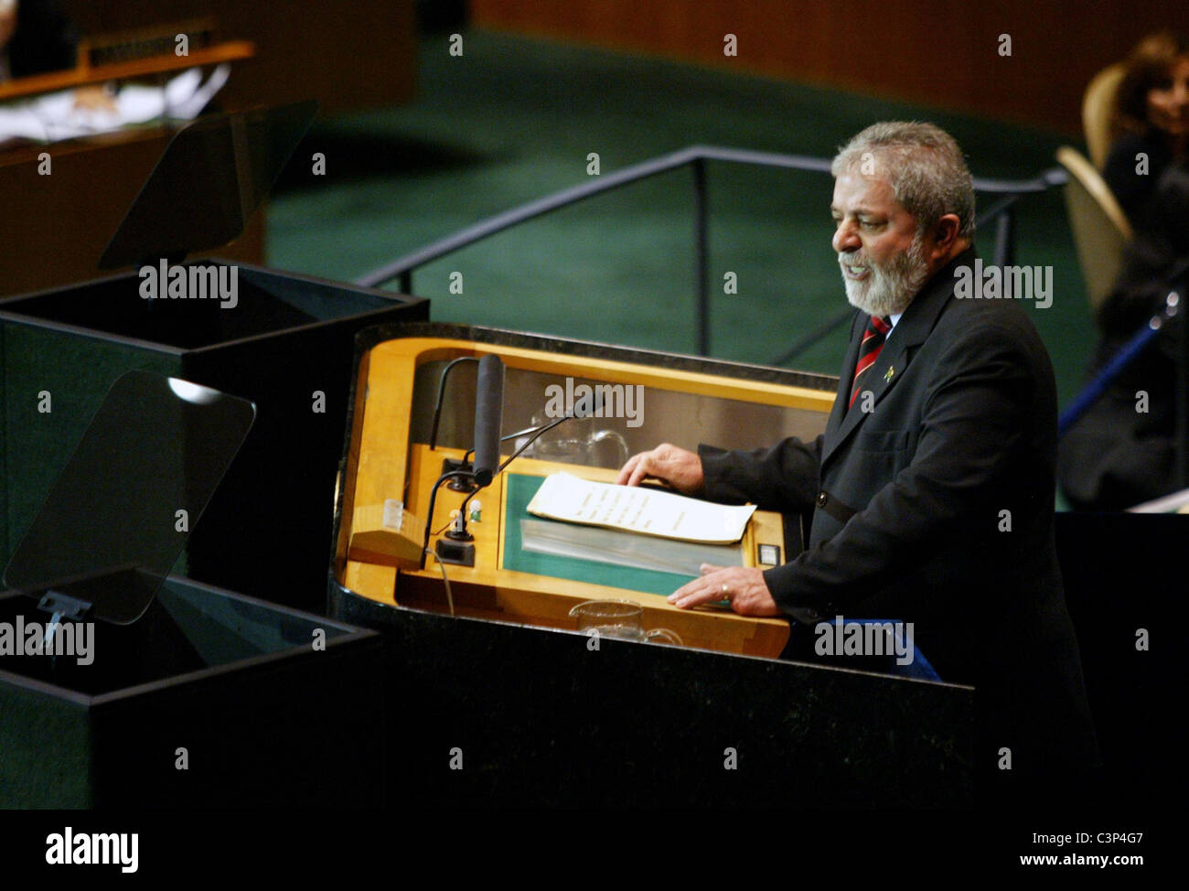 Le Président brésilien Luiz Inacio Lula da Silva s'exprime à la 64e Assemblée générale au Siège des Nations Unies, le mois de septembre Banque D'Images
