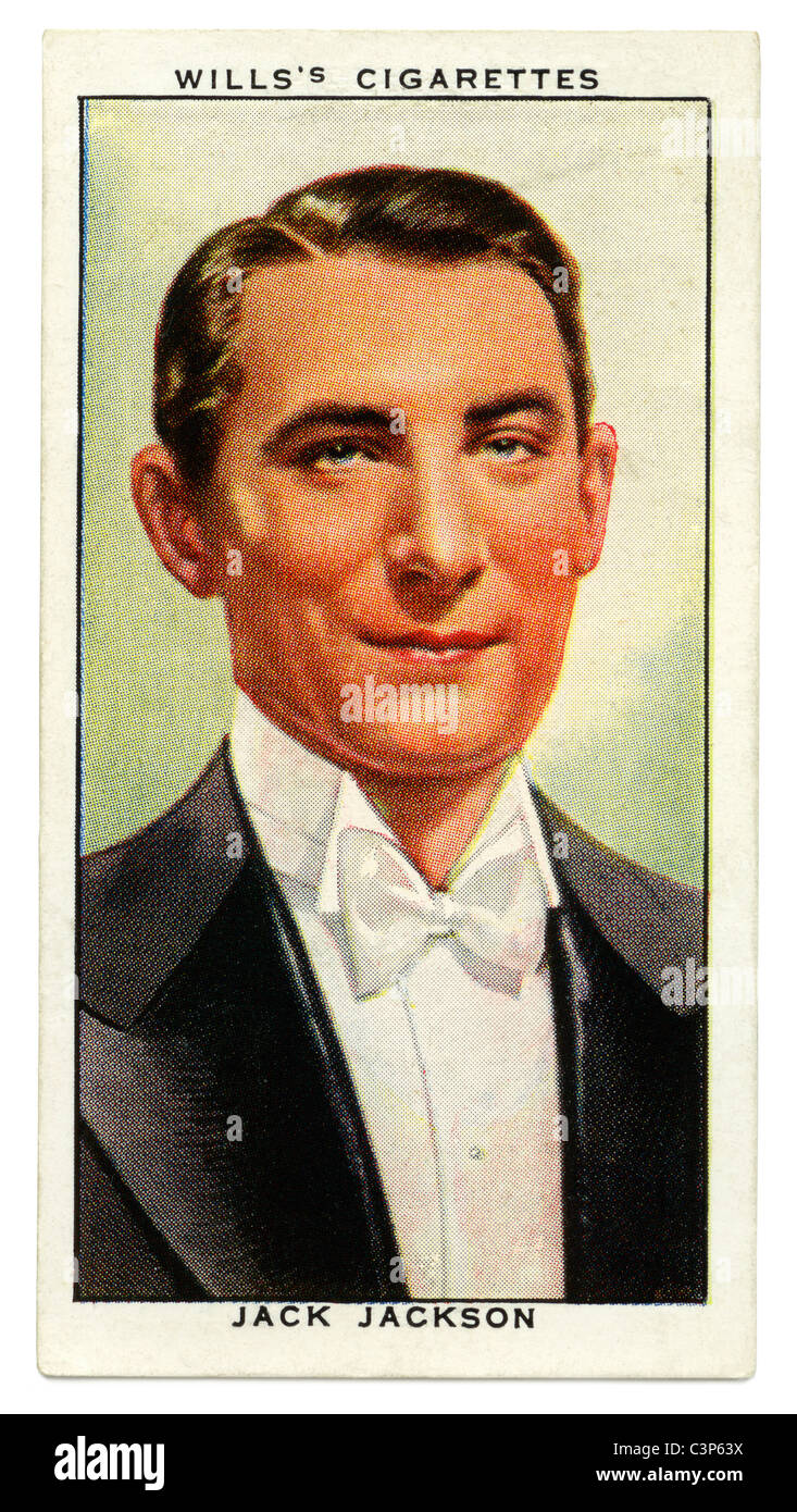 1934 carte de cigarette avec portrait de la radio DJ, trompettiste et chef d'orchestre Jack Jackson Banque D'Images 1934 carte de cigarette avec portrait de la radio DJ, trompettiste et chef d'orchestre Jack Jackson Banque D'Images