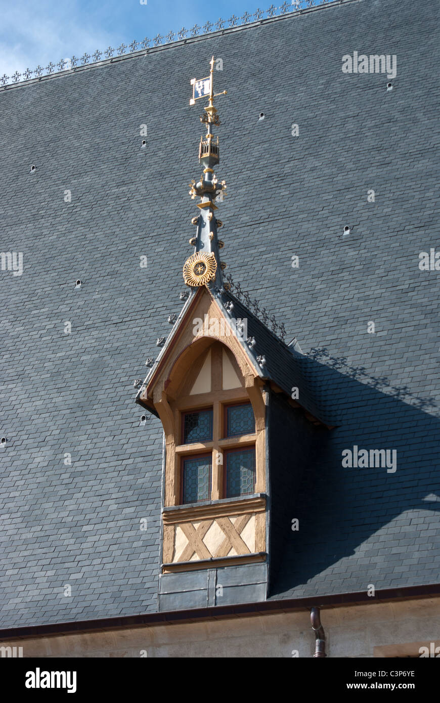 Les Hospices de Beaune lucarne de toit et de détail Banque D'Images