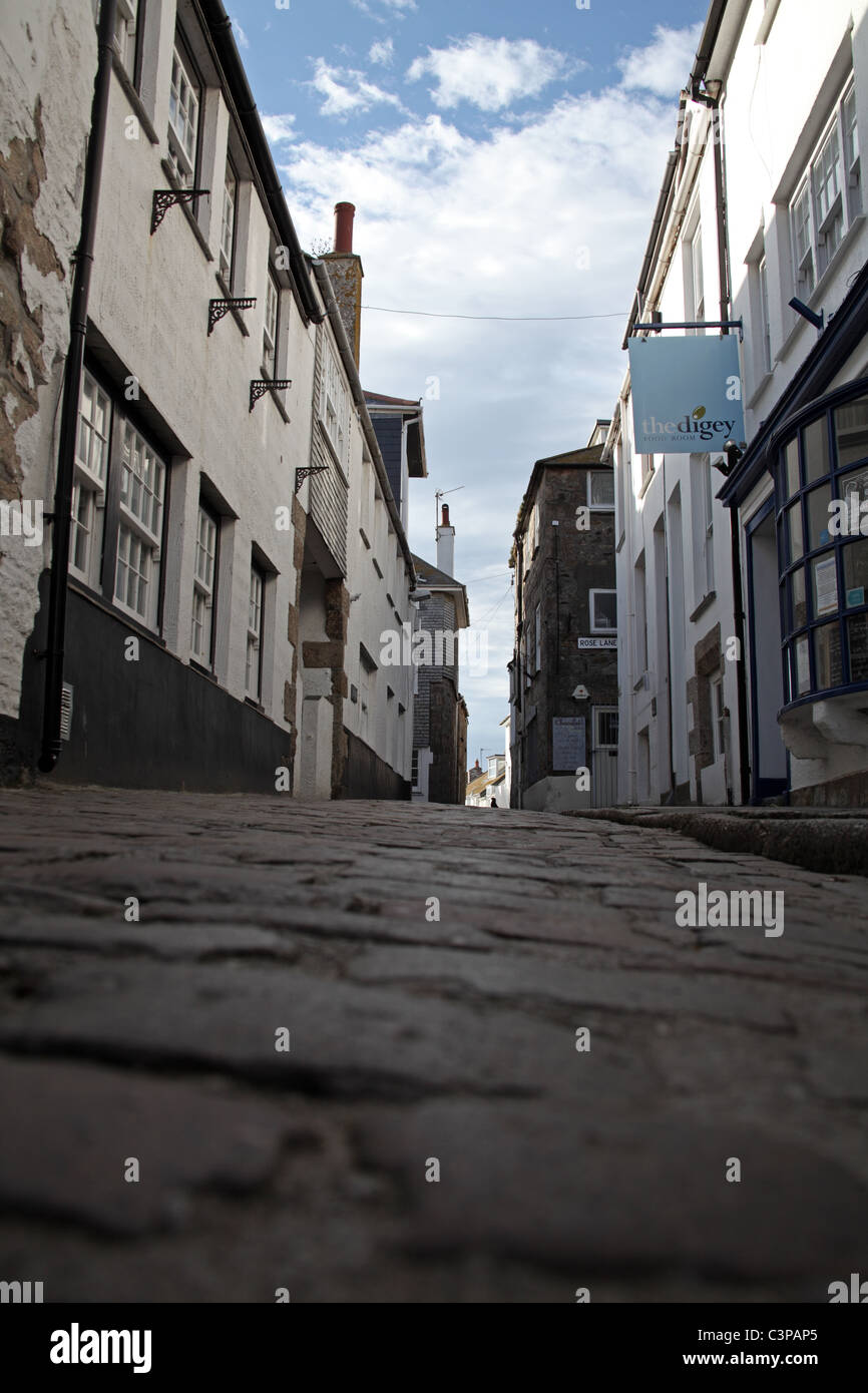 La rue pavée, Digey à St Ives Banque D'Images