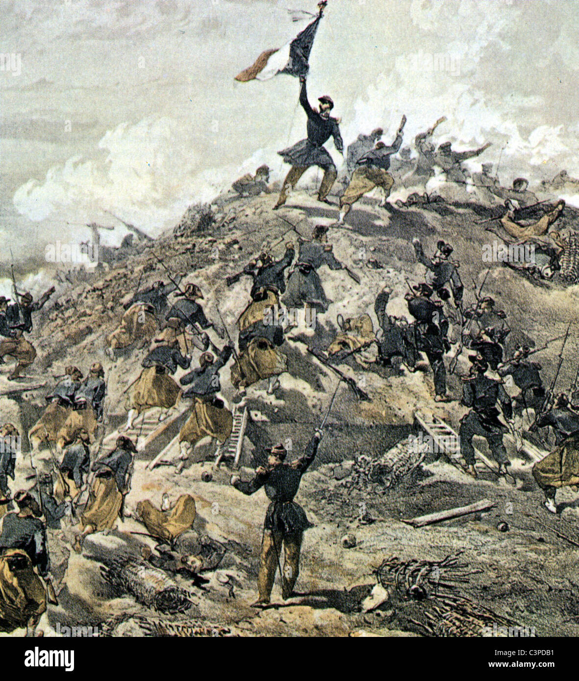 Guerre de Crimée : Bataille de Malakoff 7 septembre 1855 pendant le siège de Sébastopol à partir de la peinture de William Simpson Banque D'Images