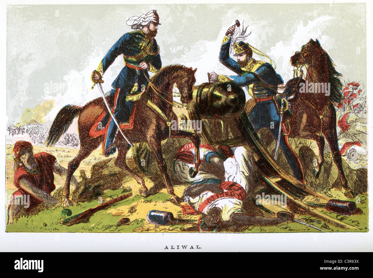 La bataille se déroula d'Aliwal de le 28 janvier 1846 entre les Britanniques et les Sikhs. Banque D'Images