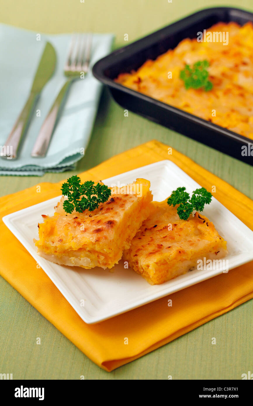 La citrouille et la Tarte au fromage blanc. Recette disponible. Banque D'Images