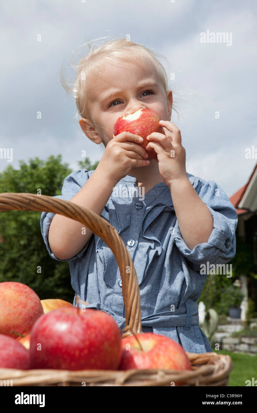 Allemagne, Munich, Girl (2-3 ans) eating apple Banque D'Images