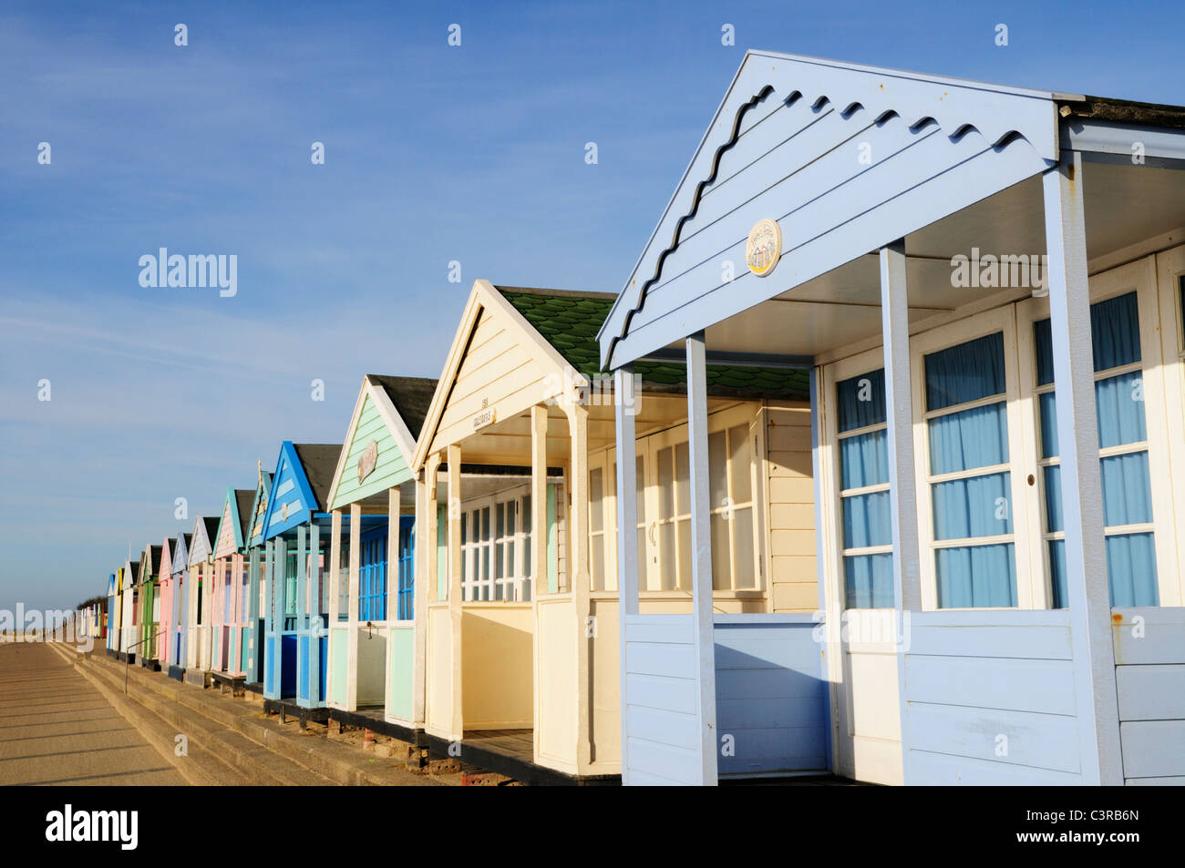 Cabines de plage de Southwold, Suffolk, Angleterre, RU Banque D'Images