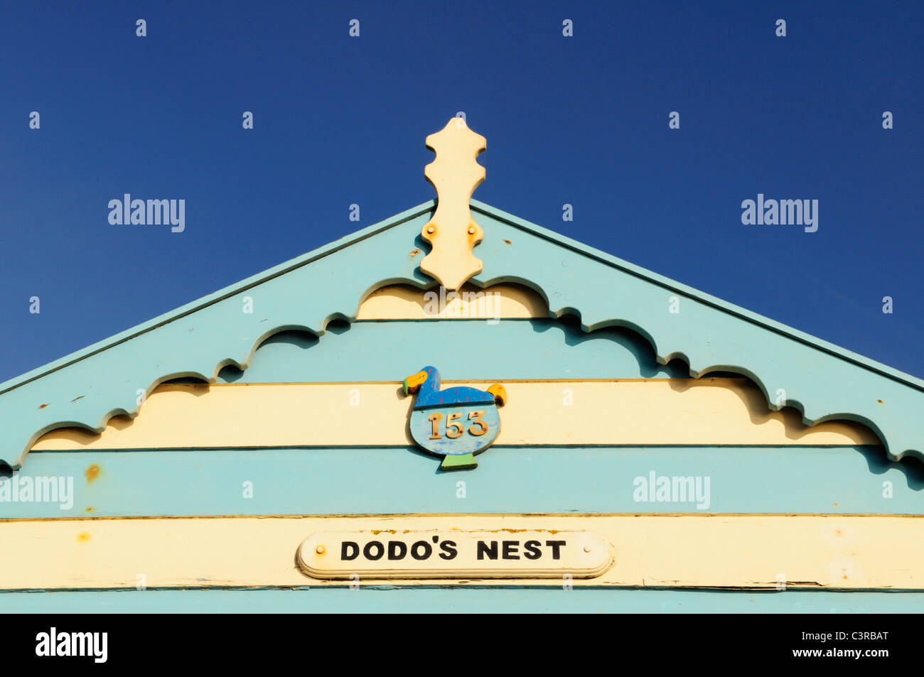 Dodo's Nest Beach Hut Détail, Southwold, Suffolk, Angleterre, RU Banque D'Images