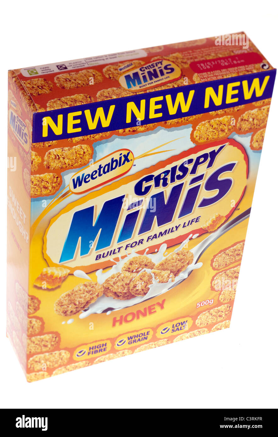 Boîte de 500 grammes de miel Weetabix nouvelles céréales petit déjeuner Crispy Minis Banque D'Images