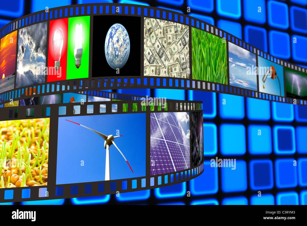 Film fixe avec la technologie et de l'environnement des images sur fond bleu Banque D'Images