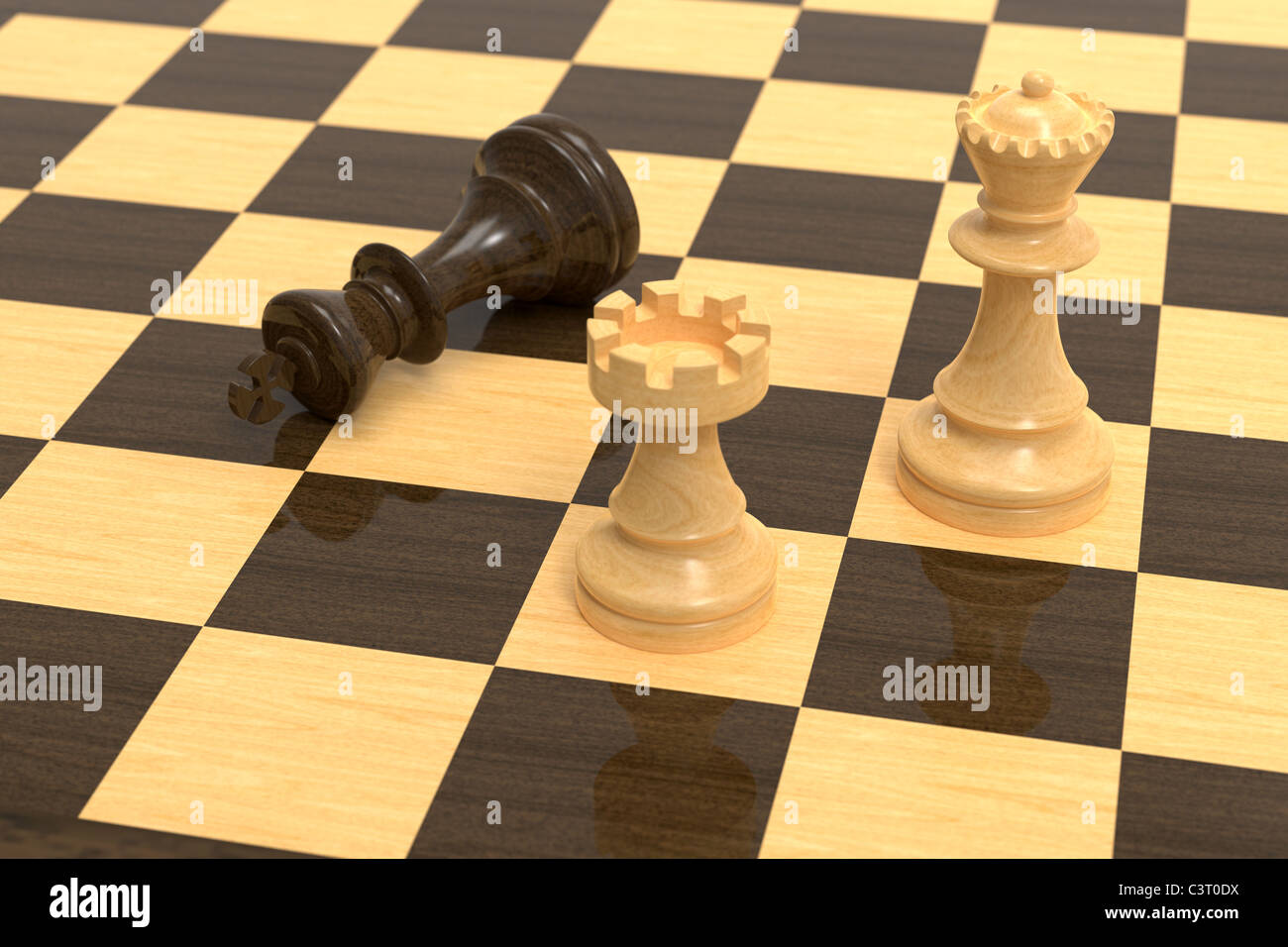 Checkmate sur échiquier bois avec pièces en bois Banque D'Images