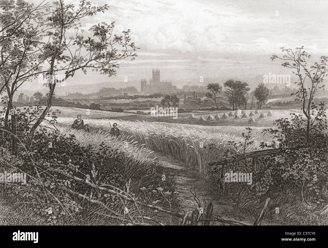 Canterbury, Kent, Angleterre vu de Harbledown à la fin du xixe siècle. Banque D'Images