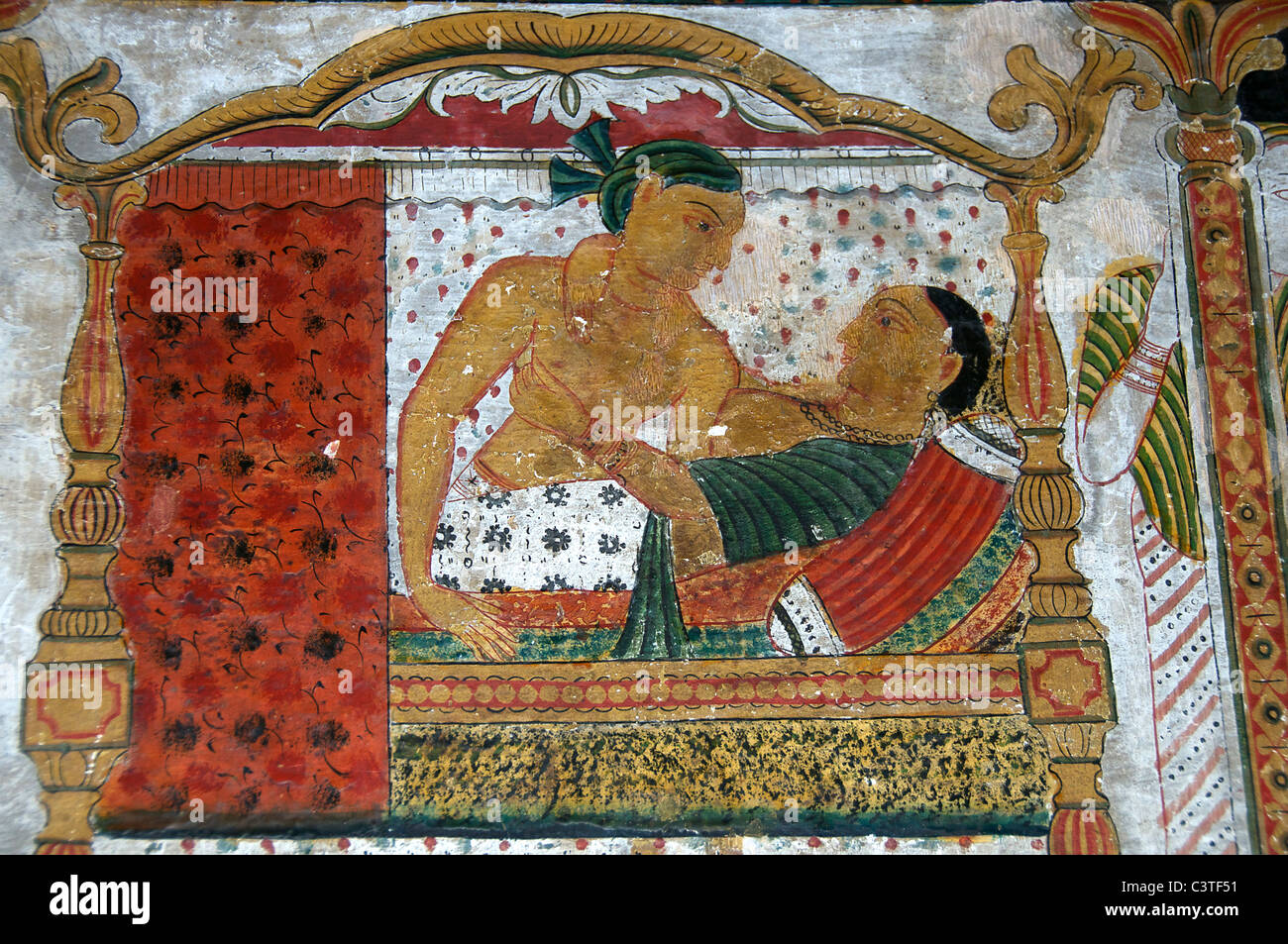 'Amour' murale bouddhiste Chambre Basse Mulkirigala Cave Temple près de Tangalla du sud du Sri Lanka Banque D'Images