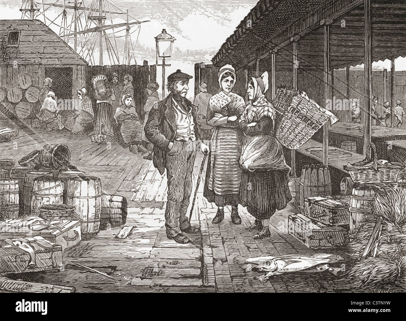 Un marché aux poissons à Aberdeen, en Écosse à la fin du xixe siècle. Banque D'Images