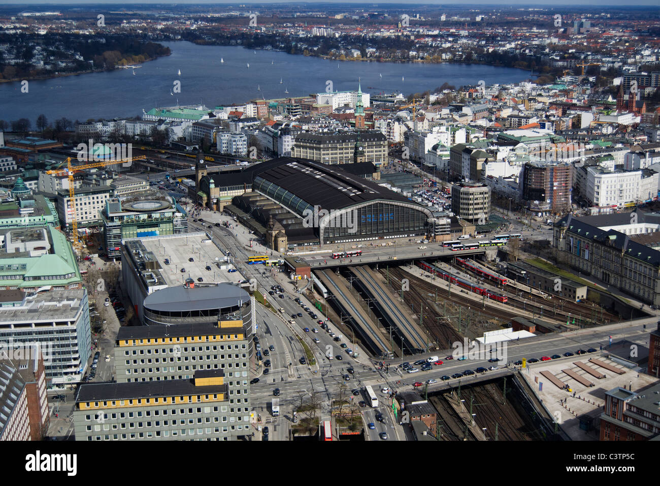 Hambourg, Allemagne, vue aérienne, Hafencity, fleuve d'Elbe Banque D'Images