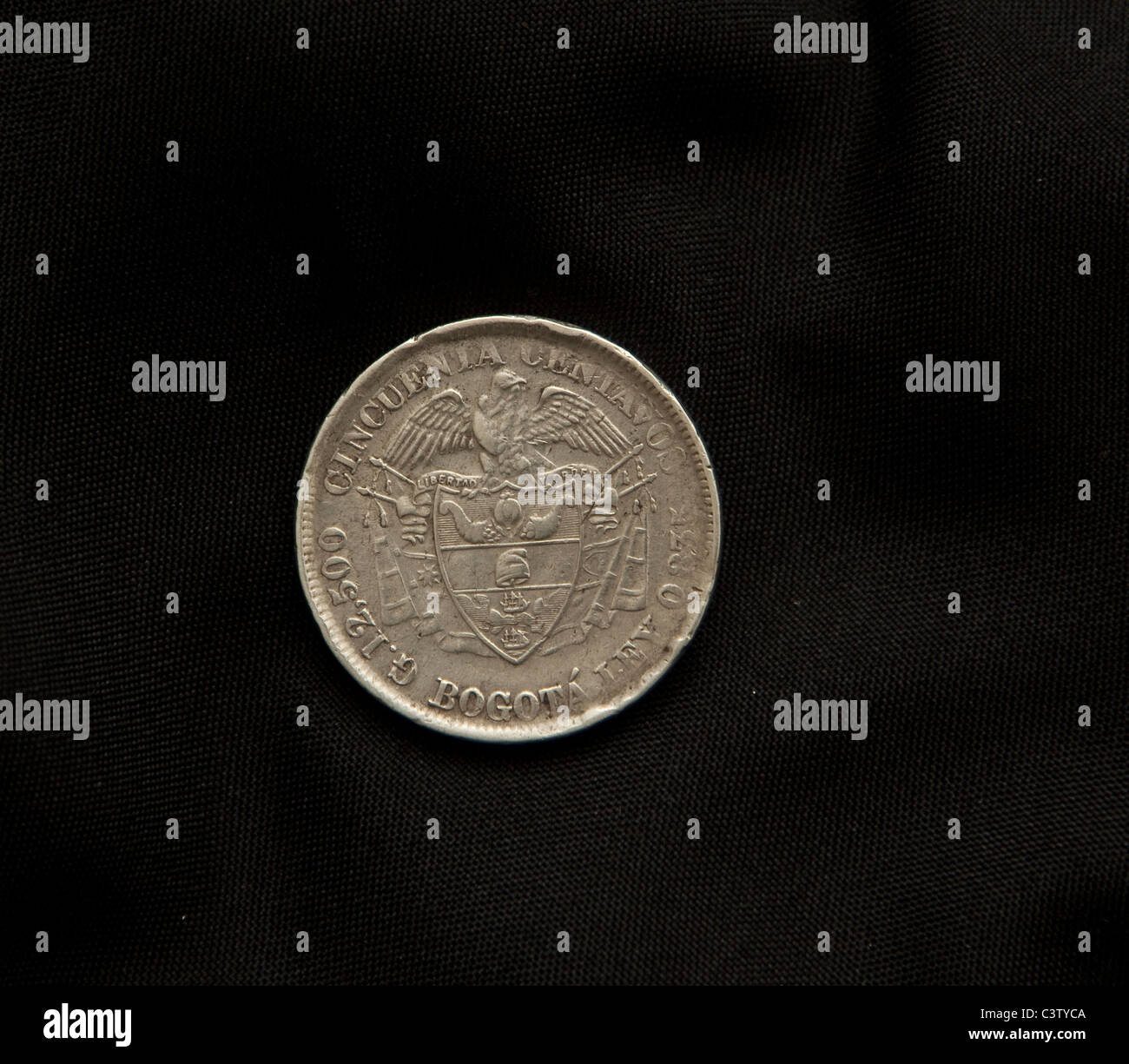 50 centimes d'argent faite à Bogota. Montrant le joint de la Colombie Banque D'Images