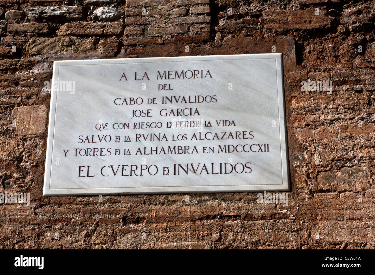 L'Alhambra Grenade Espagne - Mémorial à Jose Garcia Banque D'Images