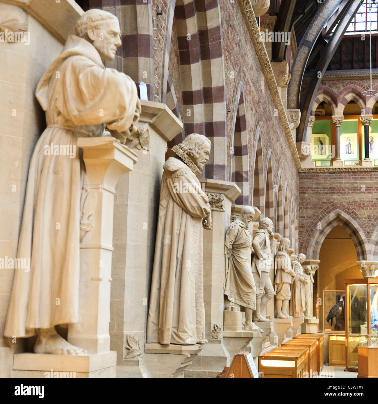 Statues de scientifiques et de philosophes dans le musée d'histoire naturelle de l'Université d'Oxford, Oxford, Angleterre Banque D'Images