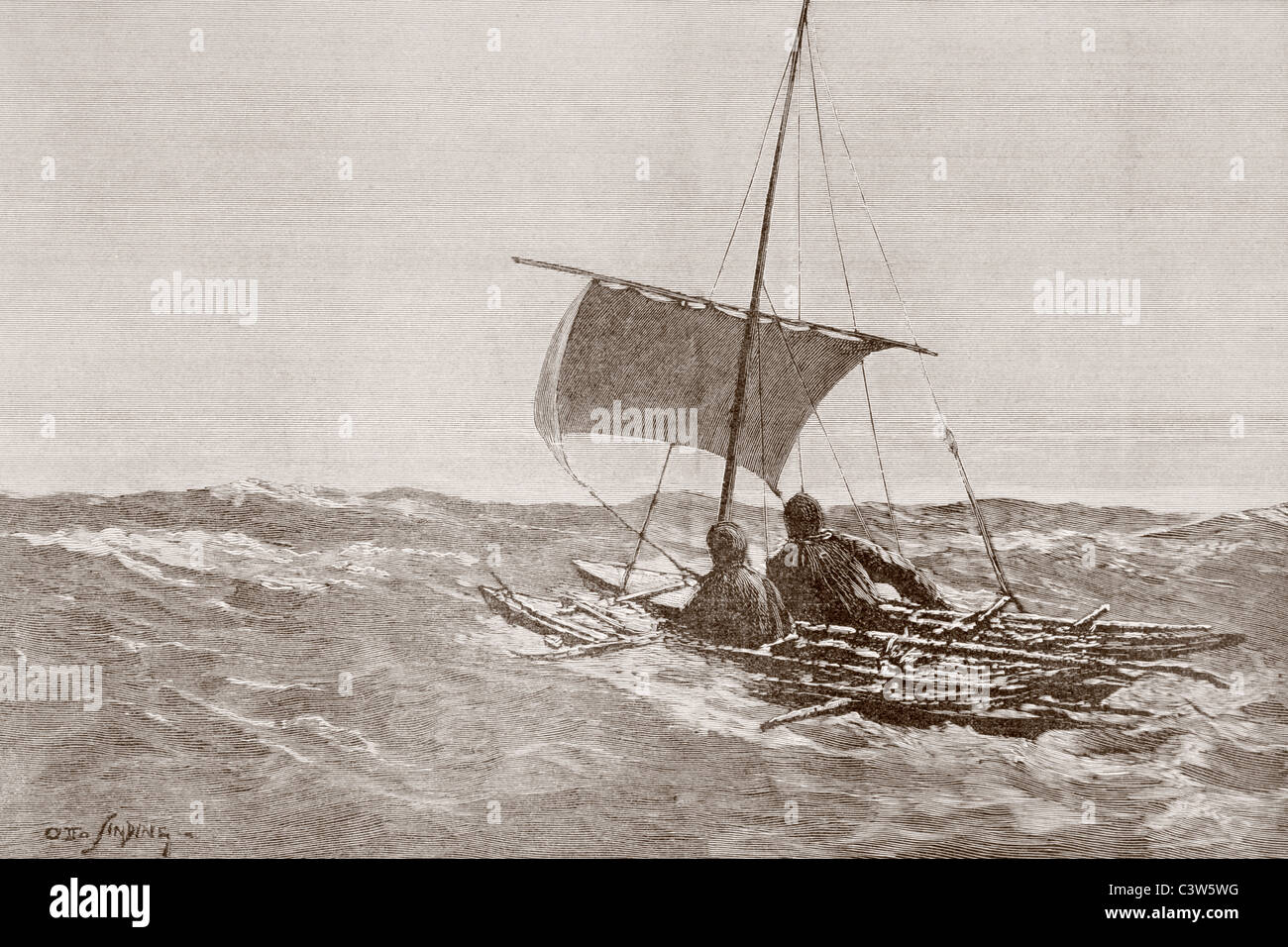 Nansen et Johansen avec leurs kayaks attachés ensemble naviguer vers la terre après leur tentative Franz-Josef à atteindre le Pôle Nord Banque D'Images