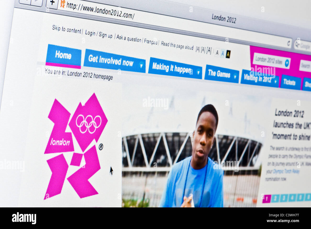 Close up of the London 2012 logo tel que vu sur son site web. (Usage éditorial uniquement : -Print, télévision, e-book et le comité éditorial du site). Banque D'Images