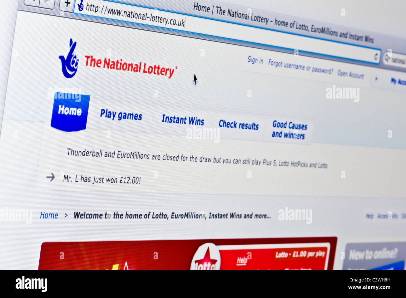 Close up de la loterie nationale comme vu le logo sur son site web. (Usage éditorial uniquement : -Print, télévision, e-book et le comité éditorial du site). Banque D'Images