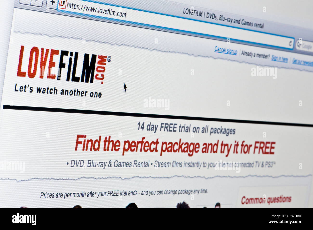 De près de l'logo LoveFilm comme vu sur son site web. (Usage éditorial uniquement : -Print, télévision, e-book et le comité éditorial du site). Banque D'Images